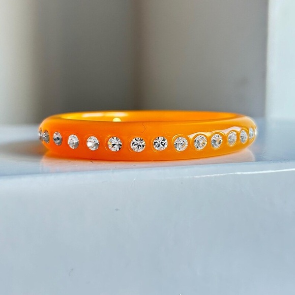 Vintage Signed Kenneth Jay Lane KJL Orange Acrylic Rhinestone Crystal Bangle - Picture 2 of 4